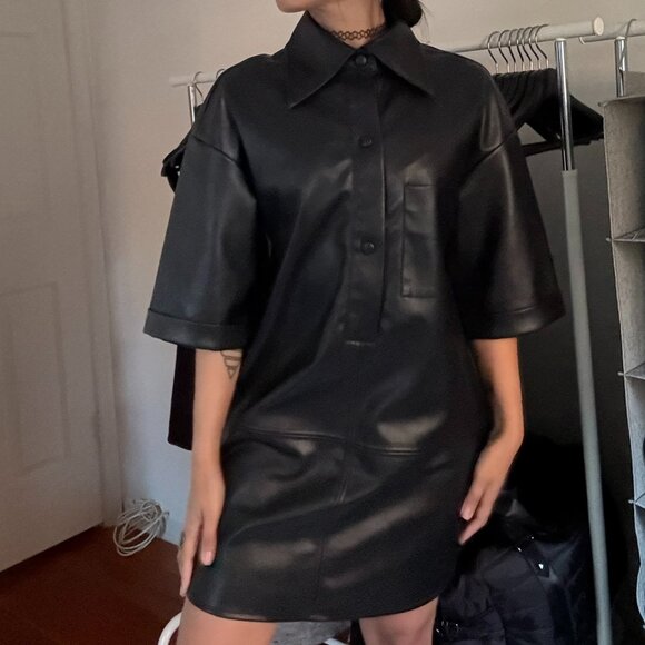 Topshop Faux Leather Oversize Shirt Dress - Picture 4 of 4